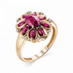 Женское золотое кольцо с рубином и бриллиантом