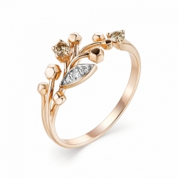 Женское кольцо из красного золота с коньячным бриллиантом