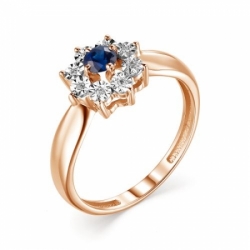 Женское кольцо из красного золота с сапфиром и бриллиантом