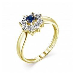 Женское кольцо из желтого золота с сапфиром и бриллиантом
