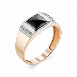 Мужское кольцо из золота с ониксом и бриллиантом