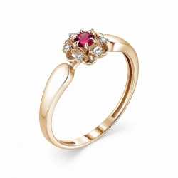 Женское кольцо из красного золота с рубином и бриллиантом