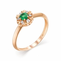 Женское кольцо из красного золота с изумрудом и бриллиантом