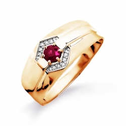 Мужское золотое кольцо с рубином и бриллиантом