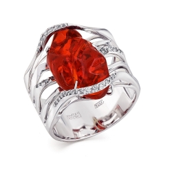 Кольцо со вставками опал красный, бриллиант