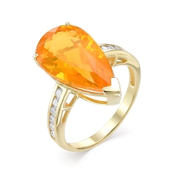Кольцо со вставками опал оранжевый, бриллиант