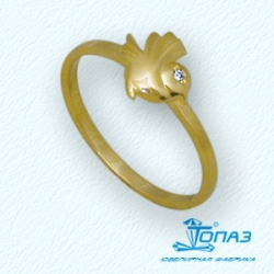 Детское кольцо Птица из желтого золота с фианитом