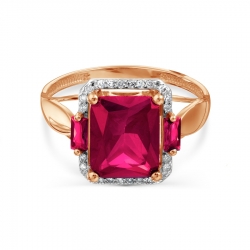 Т146017937-02 золотое кольцо с бриллиантами, рубинами