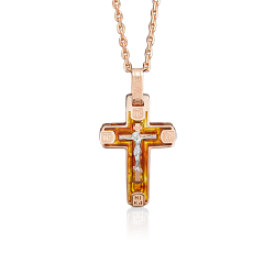 Подвеска-крест из комбинированного золота с янтарём