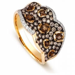Кольцо из желтого золота с бриллиантами и раухтопазами