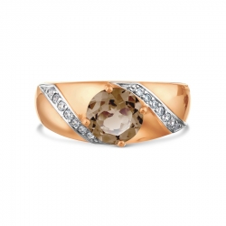 Т147018200 золотое кольцо с раухтопазом и фианитами