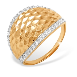 Кольцо “Широкое” из красного золота 585 с фианитами
