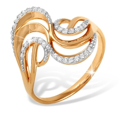 Кольцо “Линии” из красного золота 585 с фианитами