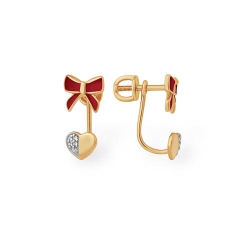 Серьги “Сердечки” из красного золота 585 с фианитами