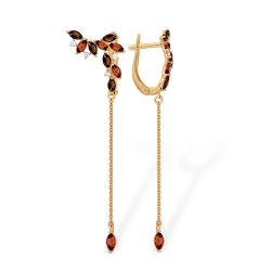 Серьги “Лето” из красного золота 585 с гранатами, раух-топазами, фианитами