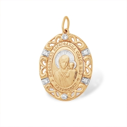 Подвеска “Православная” из красного золота 585 с фианитами Казанская Божья Матерь