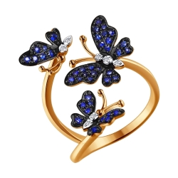Золотое кольцо Бабочки с сапфирами SOKOLOV