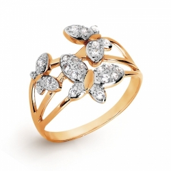 Золотое кольцо Бабочки с фианитами