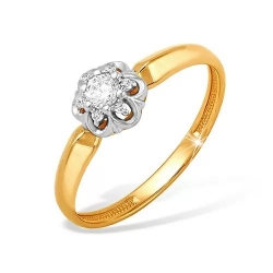 Кольцо из красного золота 585 с 7  бриллиантами, 0,164 карат, розочка 