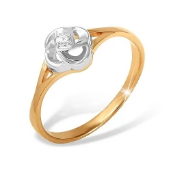 Кольцо из красного золота 585 с 1 бриллиантом, 0,028 карат 