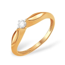 Кольцо из красного золота 585 с 1 бриллиантом, 0,115 карат 