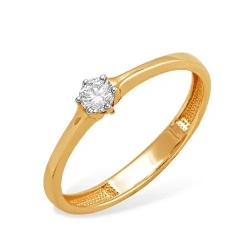 Кольцо из красного золота 585 с 1 бриллиантом, 0,152 карат 