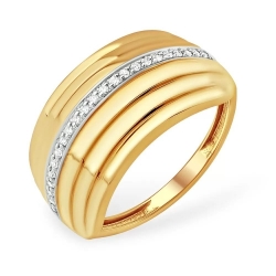Кольцо из красного золота 585 с 23  бриллиантами, 0,092 карат, дорожка, фактурное 