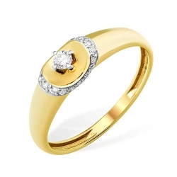 Кольцо из лимонного золота 585 с 19  бриллиантами, 0,132 карат 