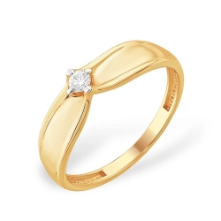 Кольцо из красного золота 585 с 1 бриллиантом, 0,058 карат 