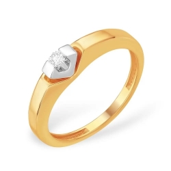 Кольцо из красного золота 585 с 1 бриллиантом, 0,058 карат 