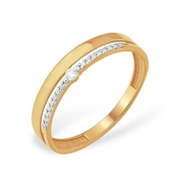 Кольцо из красного золота 585 с 17  бриллиантами, 0,075 карат, дорожка 