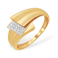 Кольцо из красного золота 585 с 18  бриллиантами, 0,072 карат, широкое 