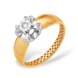 Кольцо из красного золота 585 с 7  бриллиантами, 0,117 карат, малинка 