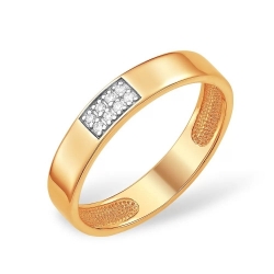 Кольцо из красного золота 585 с 8  бриллиантами, 0,04 карат, шайба 