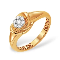 Кольцо из красного золота 585 с 7  бриллиантами, 0,172 карат, малинка, фактурное 