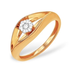 Кольцо из красного золота 585 с 7  бриллиантами, 0,118 карат, малинка 