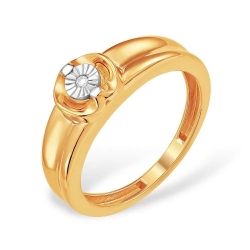 Кольцо из красного золота 585 с 1 бриллиантом, 0,015 карат 