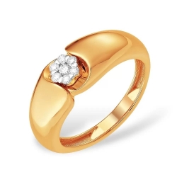 Кольцо из красного золота 585 с 7  бриллиантами, 0,118 карат, малинка 