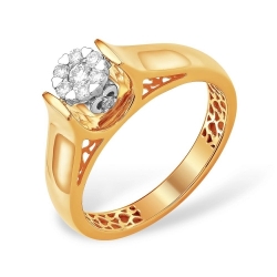 Кольцо из красного золота 585 с 9  бриллиантами, 0,187 карат, малинка