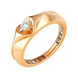 Кольцо из красного золота 585 с 2  бриллиантами, 0,119 карат