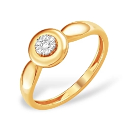 Кольцо из красного золота 585 с бриллиантами, 0,077 карат