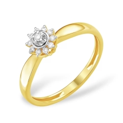 Кольцо из желтого золота 585 с бриллиантами, 0,101 карат