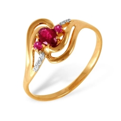 Кольцо из красного золота 585 с бриллиантами, рубинами 