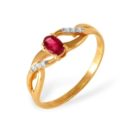Кольцо из красного золота 585 с бриллиантами, рубинами, линия 