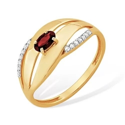 Кольцо из красного золота 585 с бриллиантами, гранатами, линия 