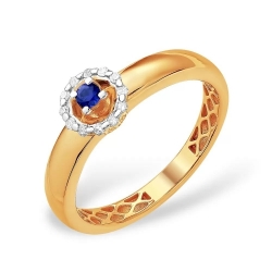 Кольцо из красного золота 585 с бриллиантами, сапфирами ГТ 