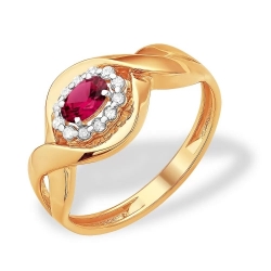 Кольцо из красного золота 585 с бриллиантами, рубинами ГТ 
