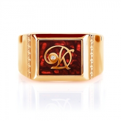 Т152044311-01 мужское золотое кольцо с эмалью и фианитами
