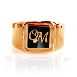 Т152044310 мужское золотое кольцо с эмалью и фианитами