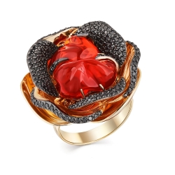 Кольцо со вставками опал красный, бриллиант черный